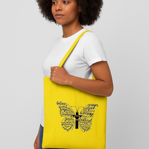 kkcollectionsss Handbags - Eco-Friendly Faith Tote – Inspirational Words Butterfly Design